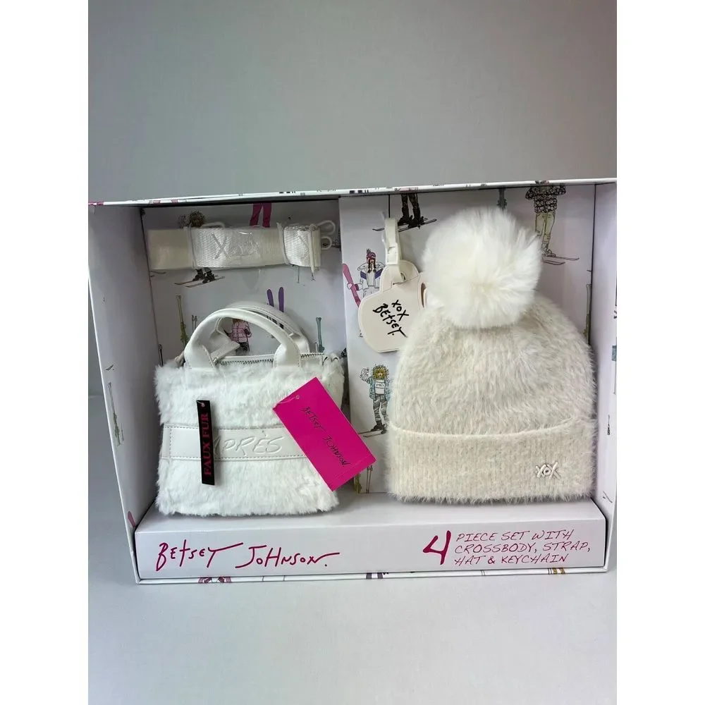 Betsey Johnson‎ 4-Piece Set Tote, Crossbody Strap, Hat & Keychain, White